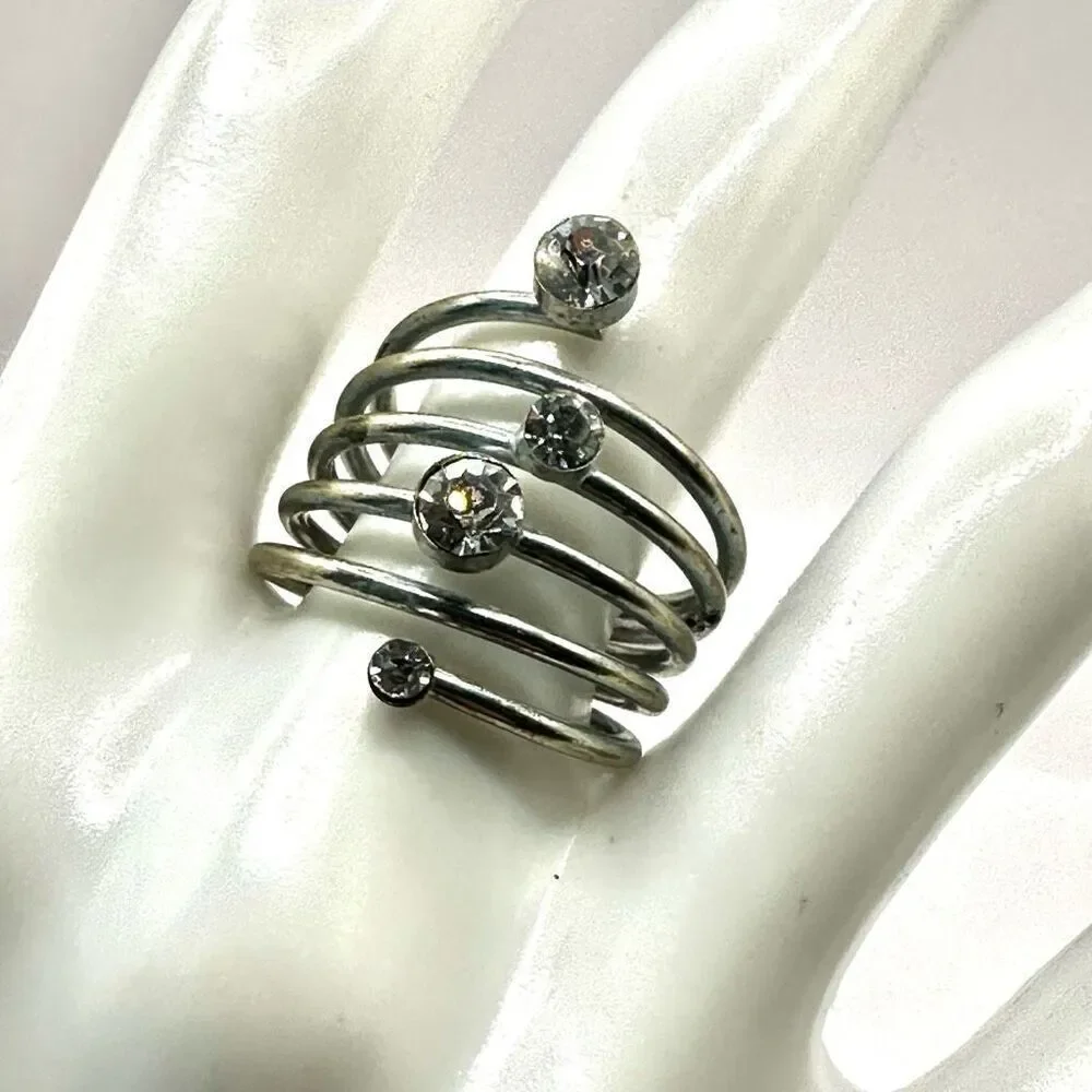 Silver tone multi rhinestone ring